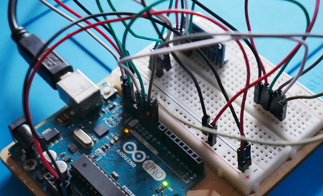 Arduino board with breadboard electronics