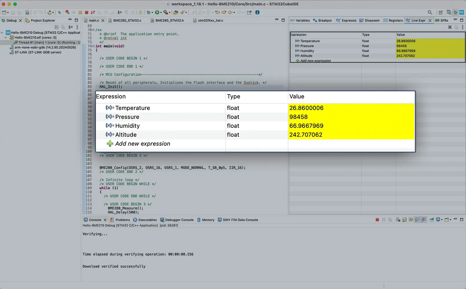 STM32CubeIDE Screenshot mit Debug-Ausgabe