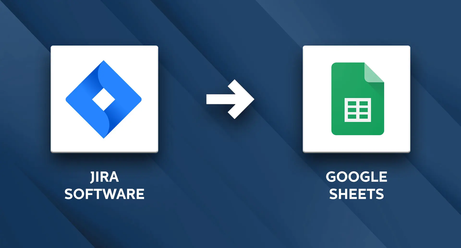 Atlassian Jira logo connected with an arrow to the Google Sheets logo